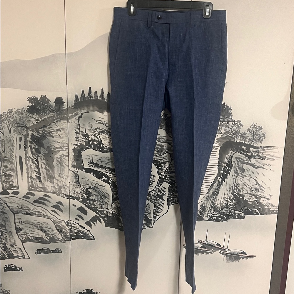 Mango 100% Linen Blue Slim Dress Pants - Mens 30